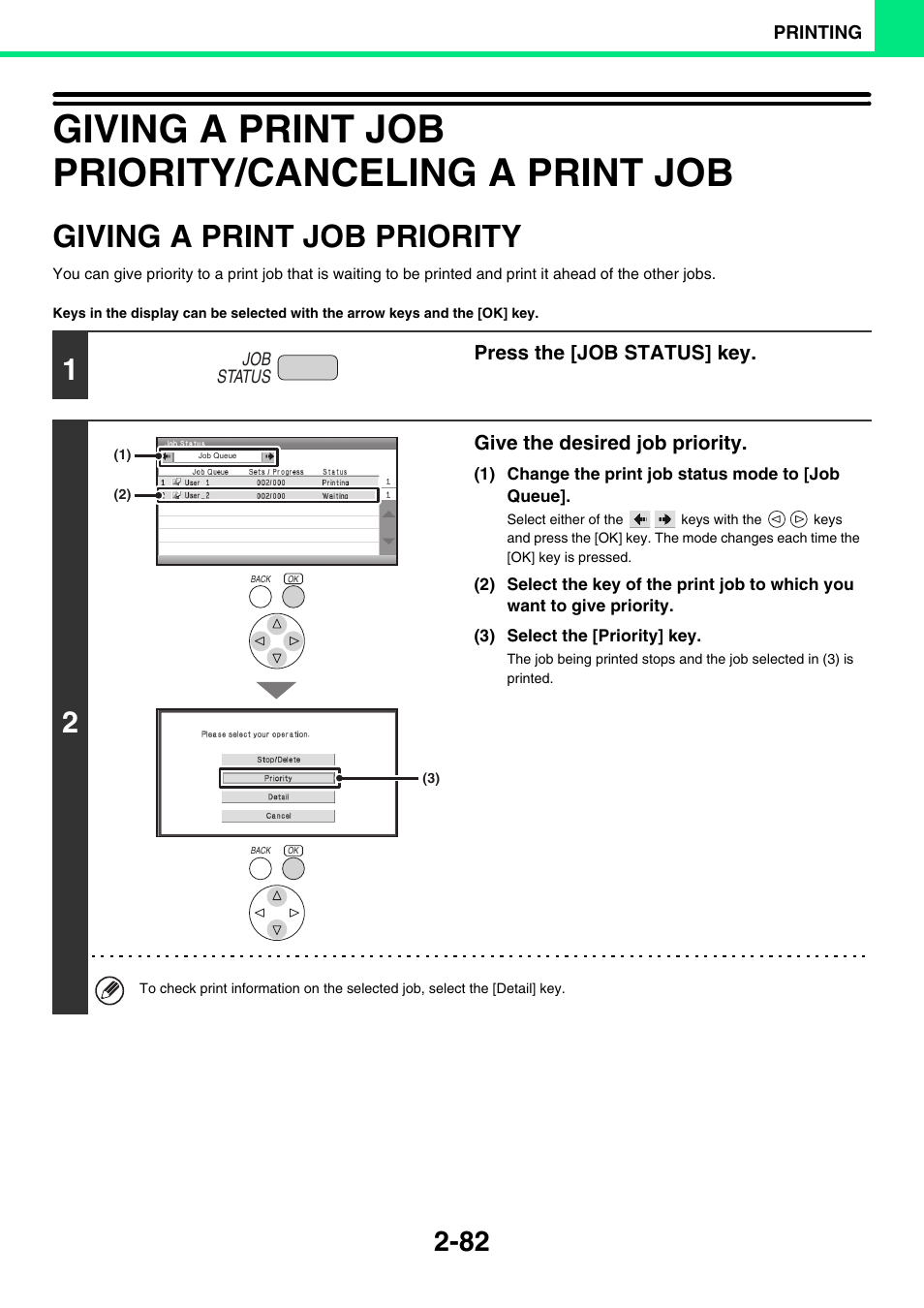 Giving a print job priority -82, Giving a print job priority/canceling a print job, Giving a print job priority | Sony MX-C400P User Manual | Page 161 / 257