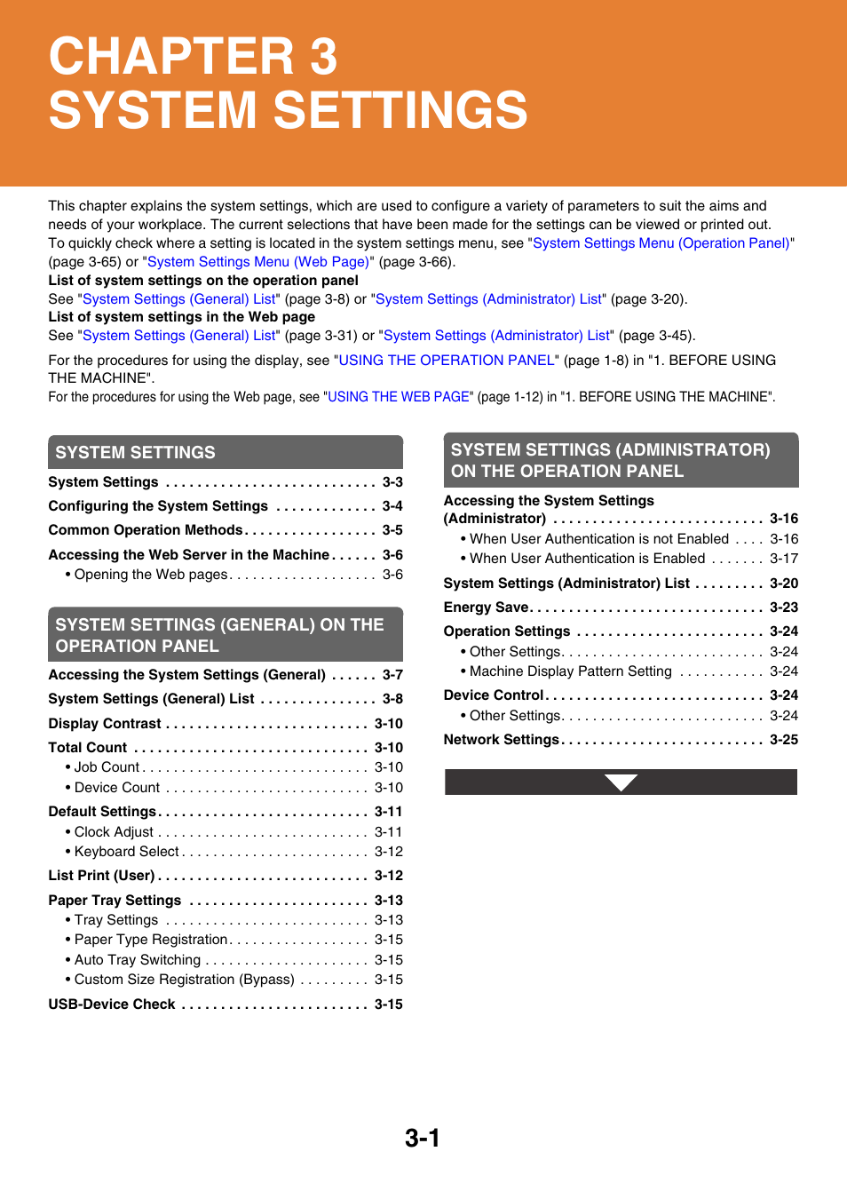 System settings, Chapter 3 system settings | Sony MX-C400P User Manual | Page 169 / 257