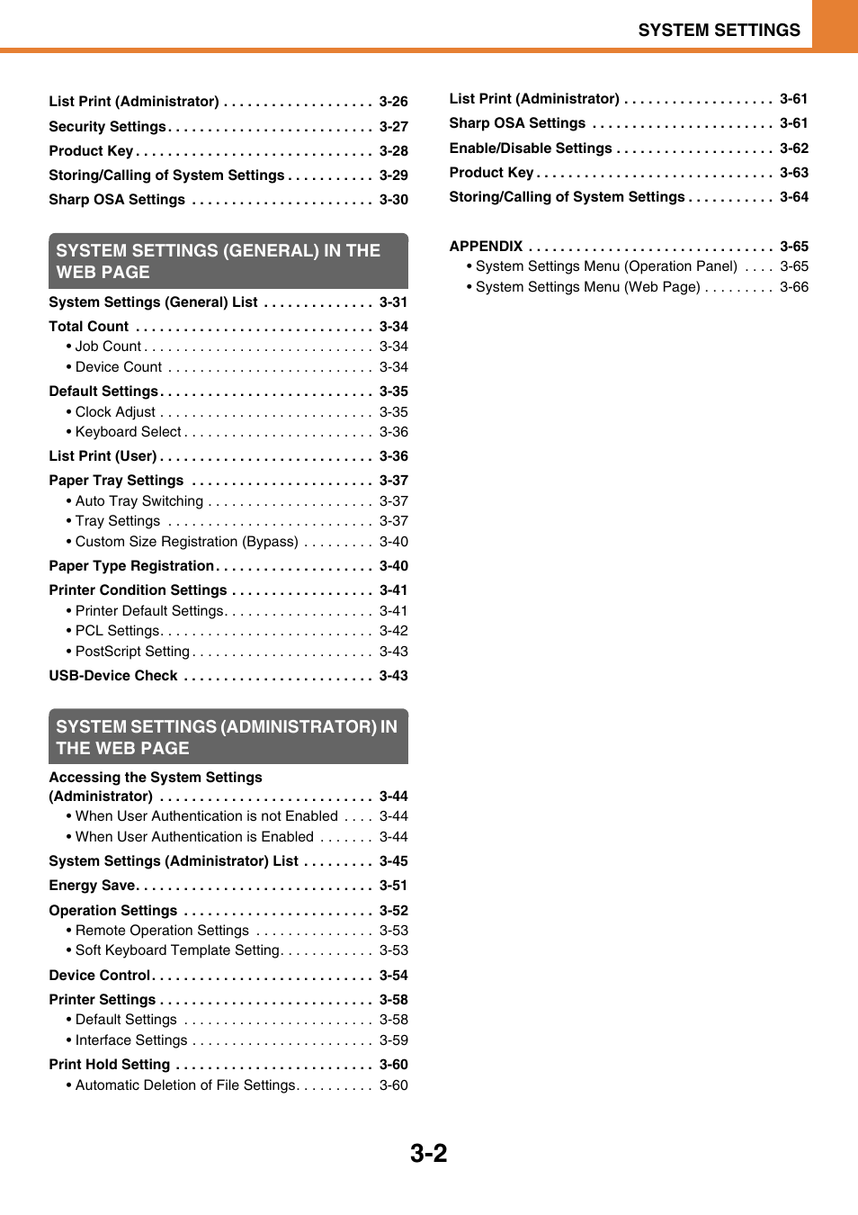 System settings, System settings (general) in the web page, System settings (administrator) in the web page | Sony MX-C400P User Manual | Page 170 / 257