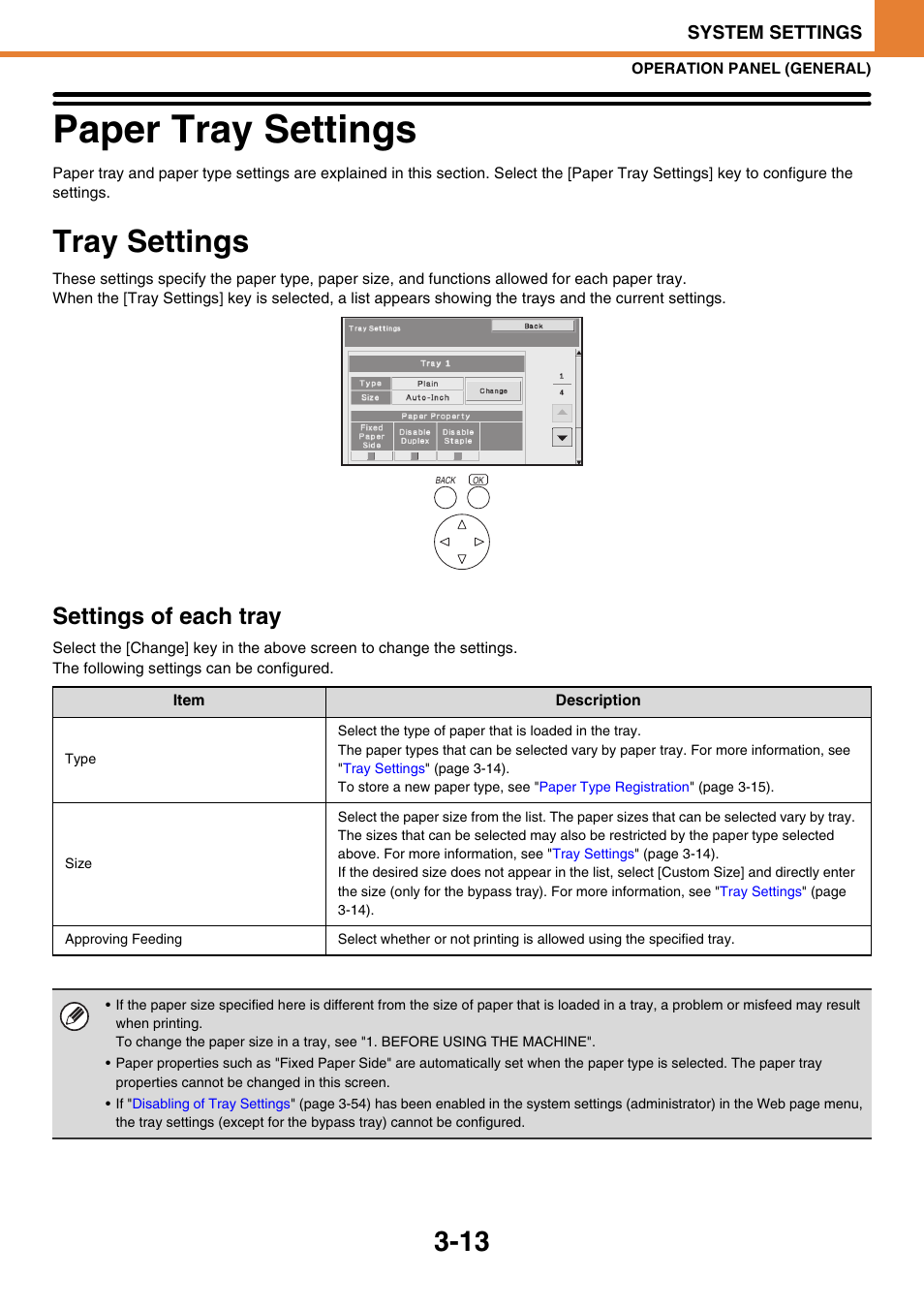 Paper tray settings -13, Tray settings -13, Paper tray settings | Tray settings, Settings of each tray | Sony MX-C400P User Manual | Page 181 / 257