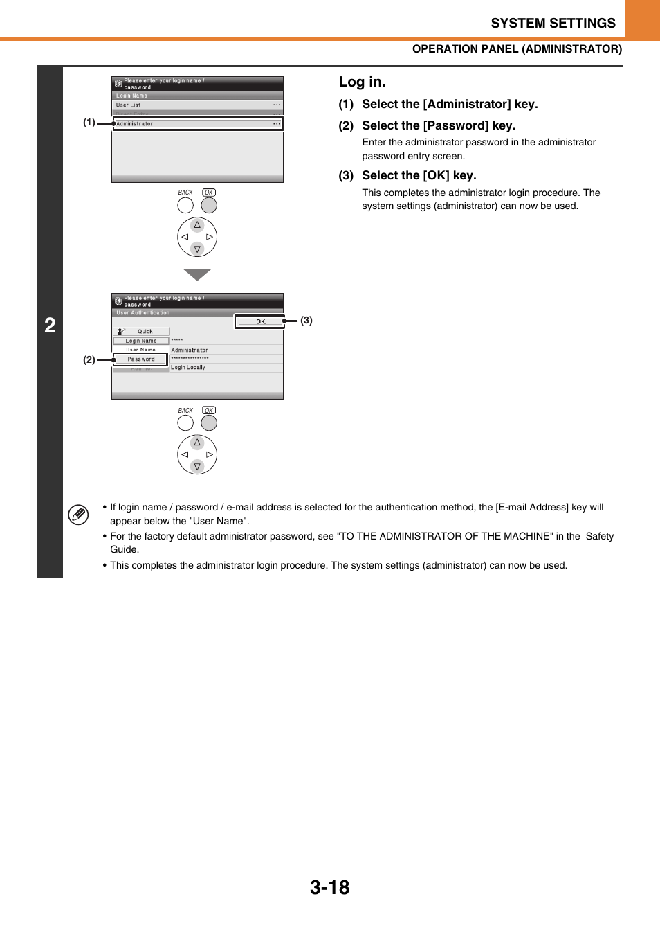 Log in, System settings | Sony MX-C400P User Manual | Page 186 / 257