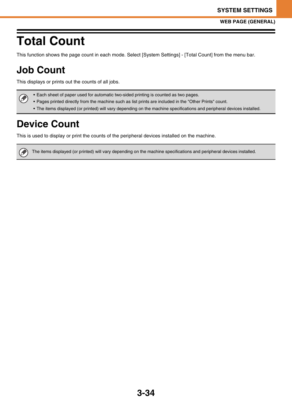 Total count -34, Job count -34, Device count -34 | Total count, Job count, Device count | Sony MX-C400P User Manual | Page 202 / 257