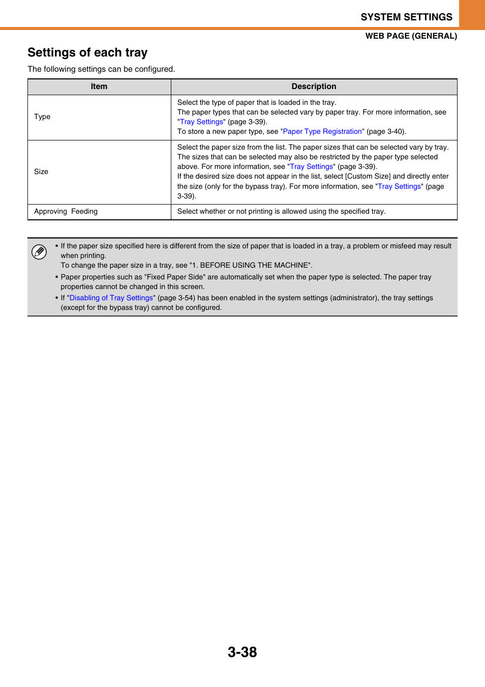 Settings of each tray, System settings | Sony MX-C400P User Manual | Page 206 / 257