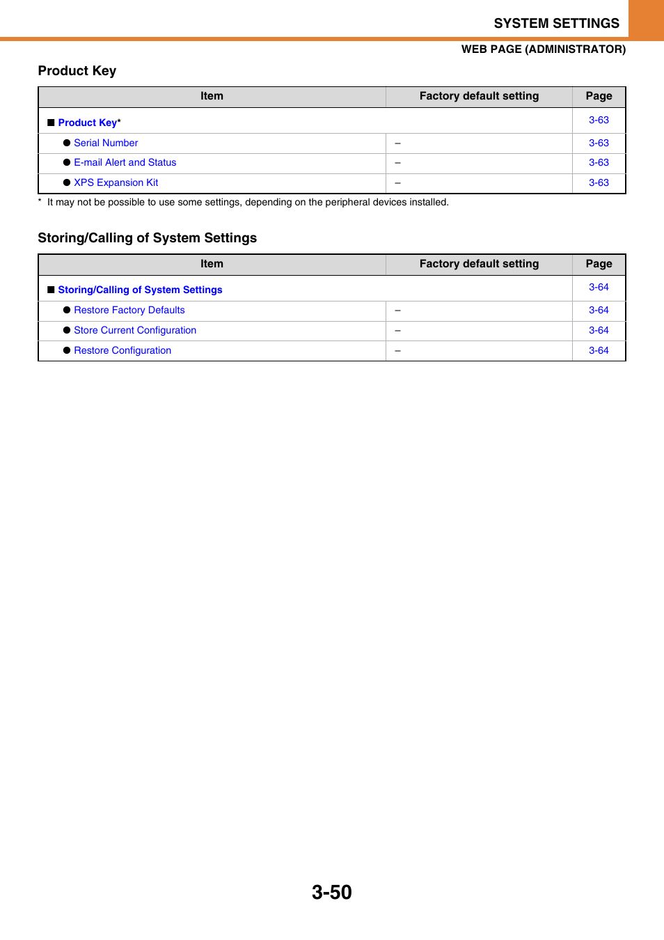 System settings, Product key, Storing/calling of system settings | Sony MX-C400P User Manual | Page 218 / 257