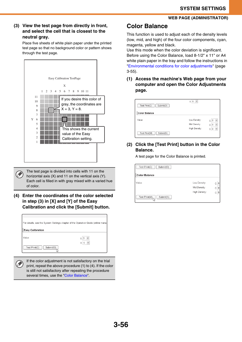 Color balance, System settings | Sony MX-C400P User Manual | Page 224 / 257