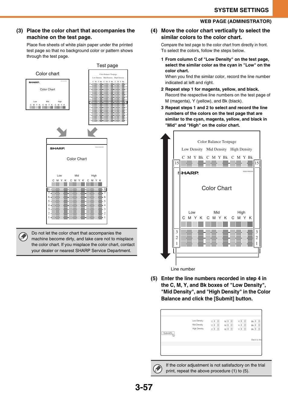 System settings, Color chart, Web page (administrator) | Color chart test page | Sony MX-C400P User Manual | Page 225 / 257