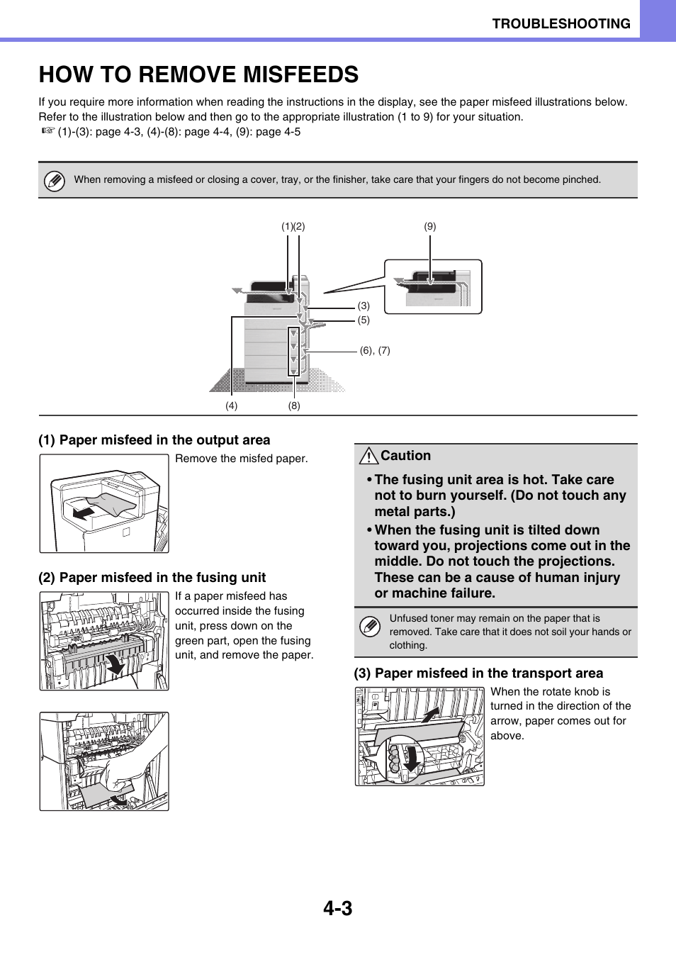 How to remove misfeeds -3, How to remove misfeeds | Sony MX-C400P User Manual | Page 237 / 257