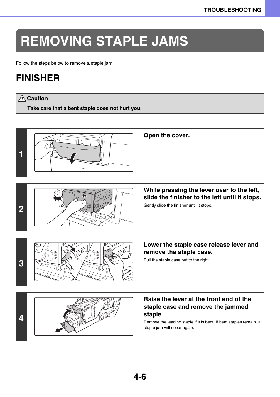 Removing staple jams, Finisher -6, Finisher | Sony MX-C400P User Manual | Page 240 / 257