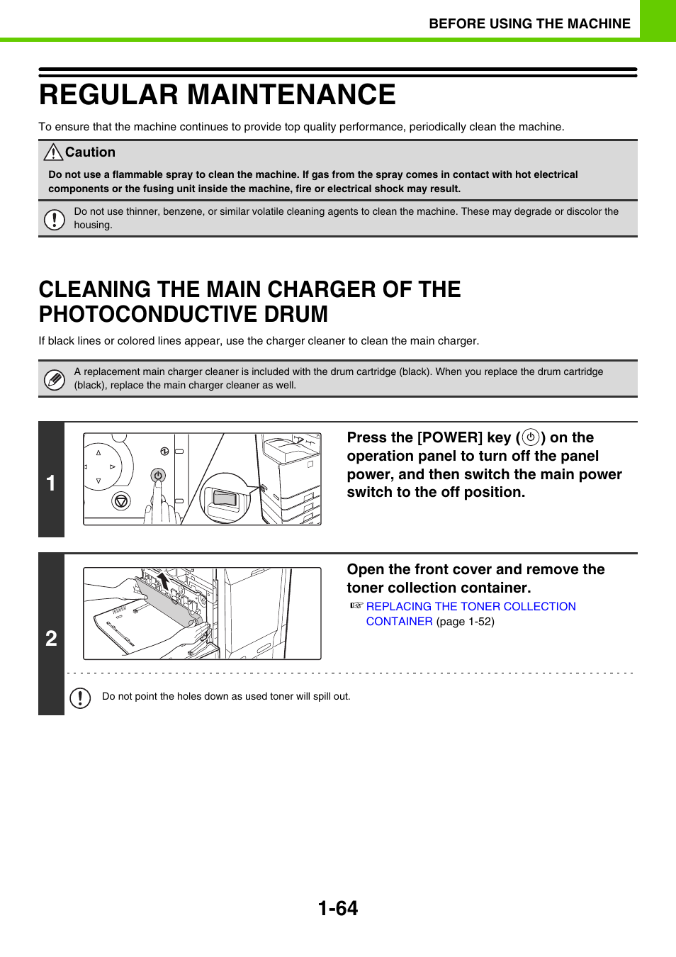 Regular maintenance -64, Cleaning the main charger of, The photoconductive drum -64 | Regular maintenance | Sony MX-C400P User Manual | Page 67 / 257