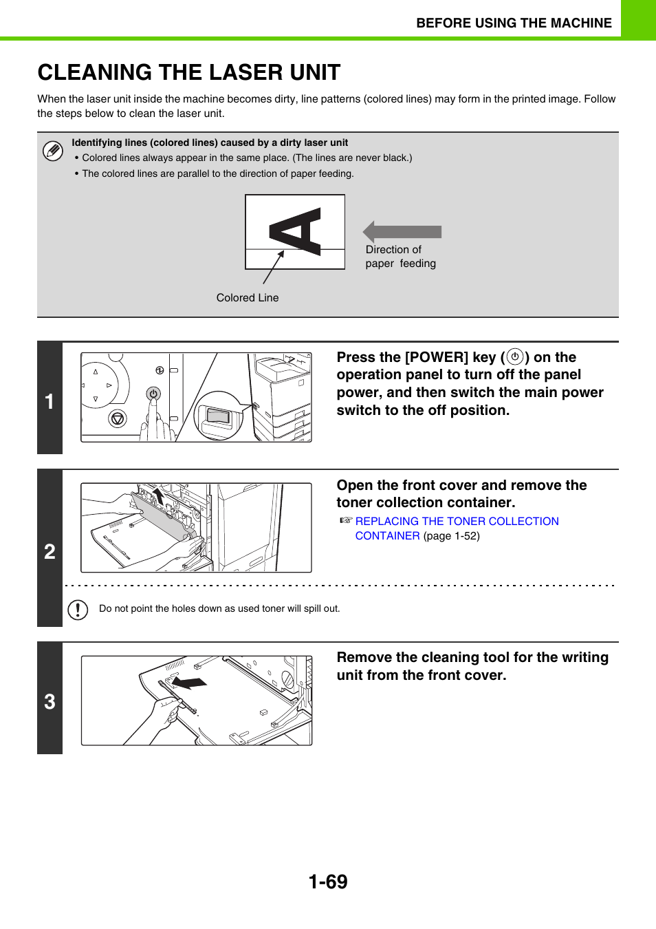 Cleaning the laser unit -69, Cleaning the laser unit | Sony MX-C400P User Manual | Page 72 / 257