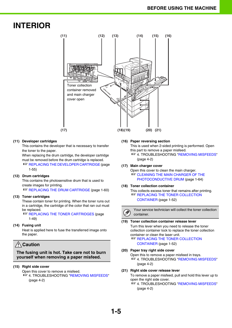 Interior -5, Interior, Before using the machine | Caution | Sony MX-C400P User Manual | Page 8 / 257