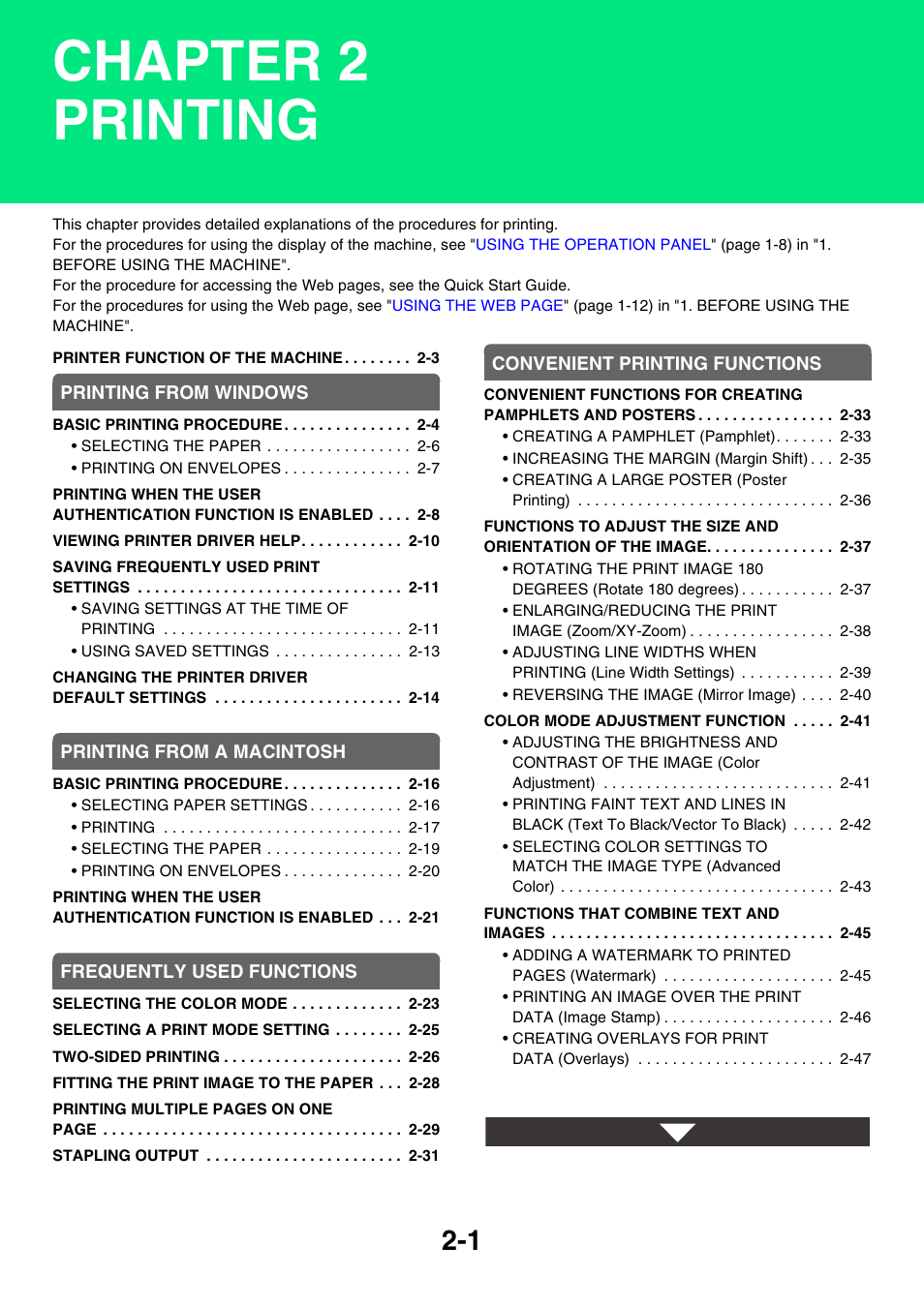 Printing, Chapter 2 printing | Sony MX-C400P User Manual | Page 80 / 257