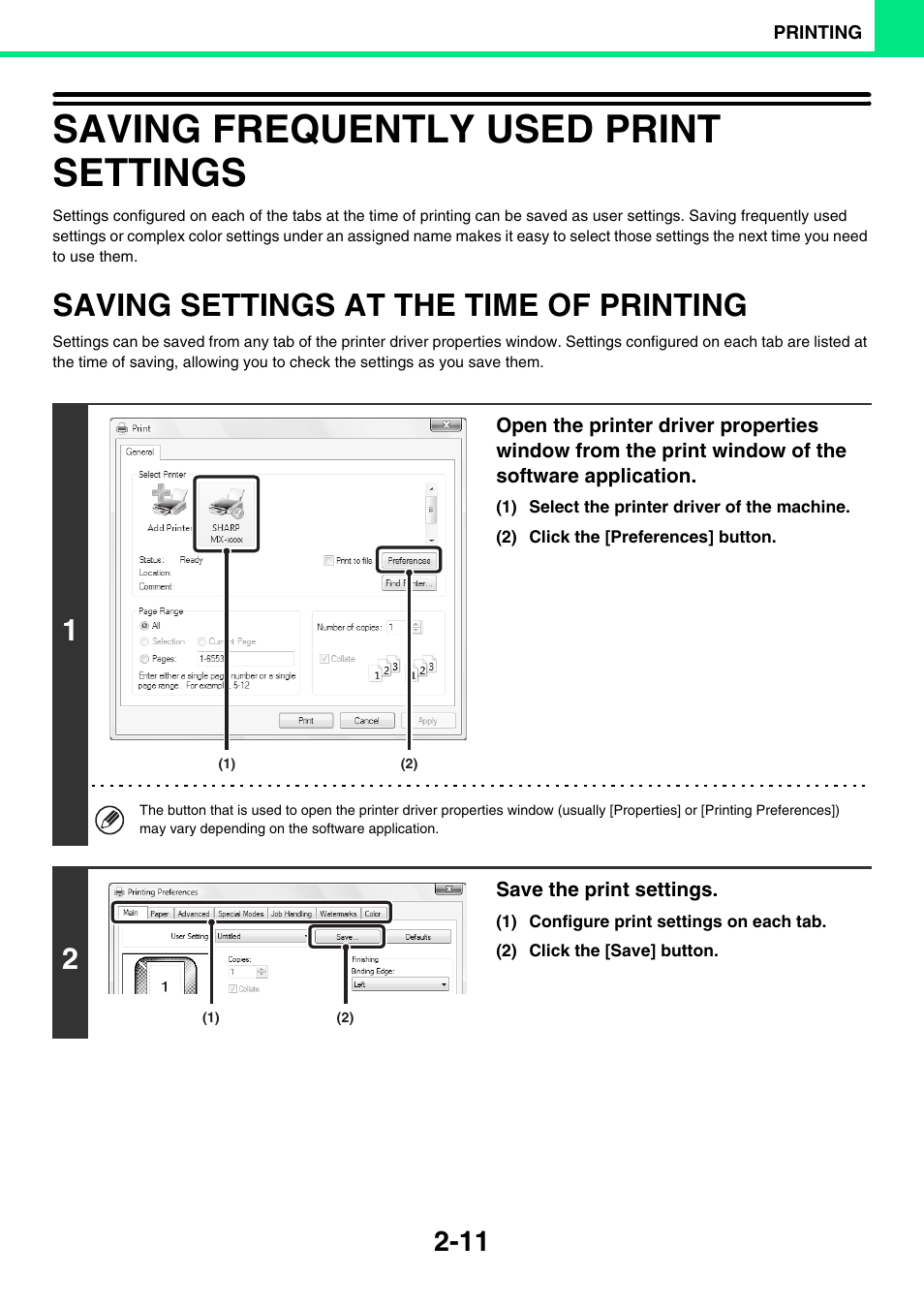 Saving frequently used print settings -11, Saving settings at the time of, Printing -11 | Saving frequently used print settings, Saving settings at the time of printing | Sony MX-C400P User Manual | Page 90 / 257