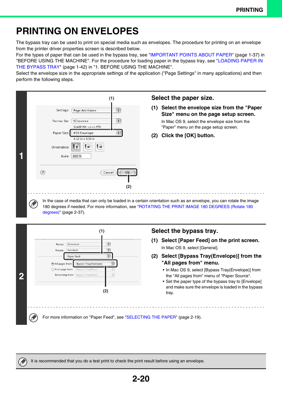 Printing on envelopes -20, Printing on envelopes | Sony MX-C400P User Manual | Page 99 / 257