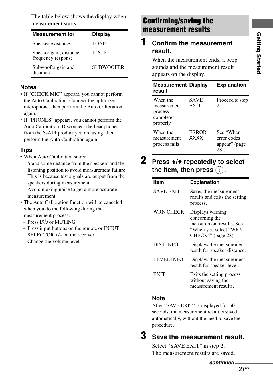 Confirming/saving the measurement results | Sony HT-SF370 User Manual | Page 27 / 76