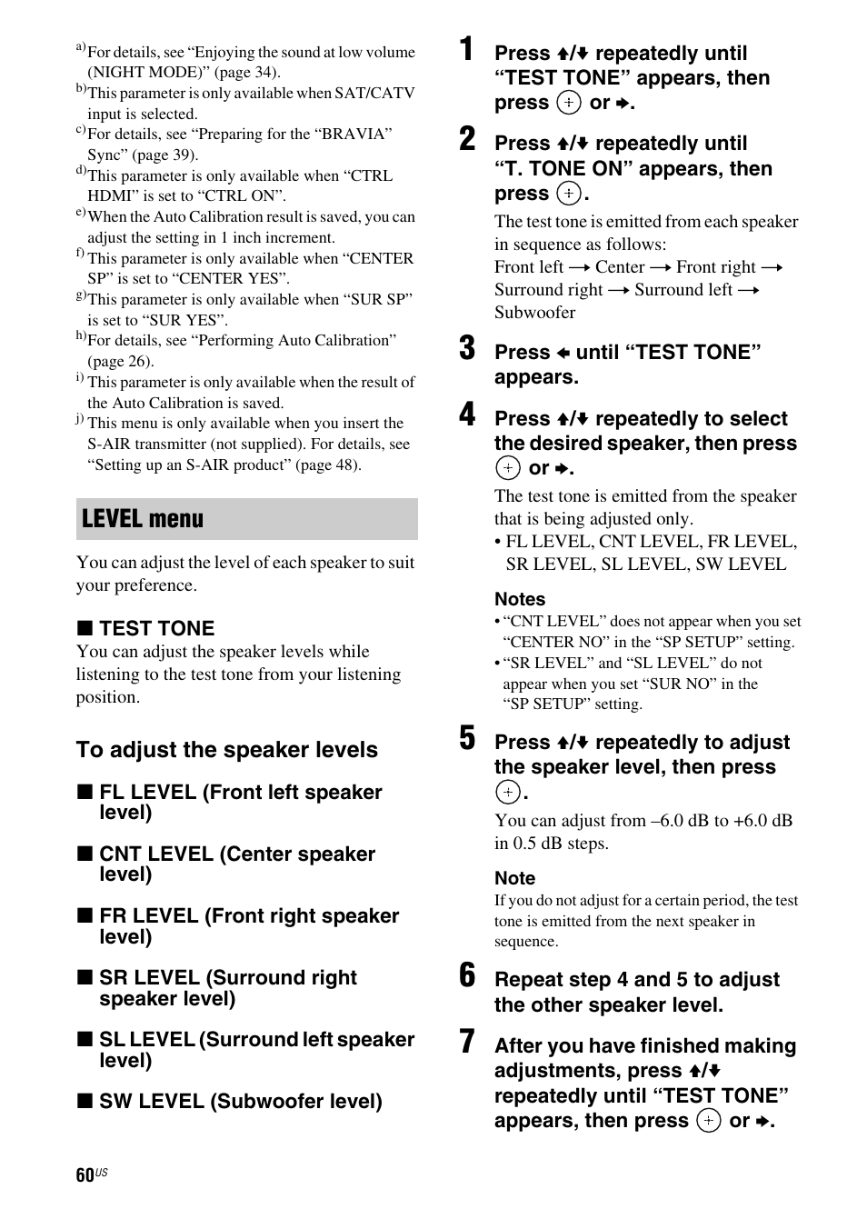 Level menu | Sony HT-SF370 User Manual | Page 60 / 76