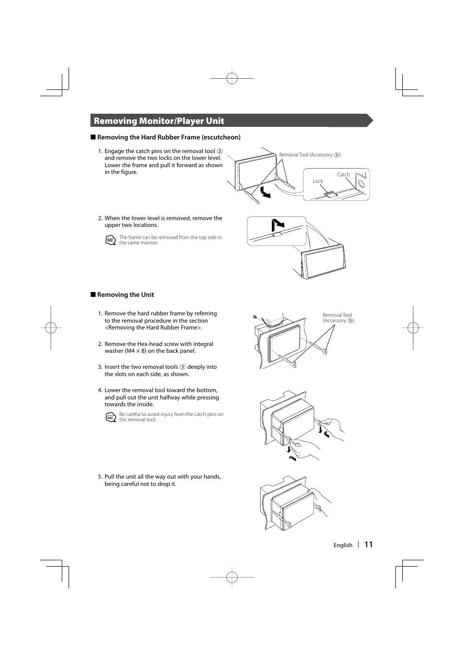 Removing monitor/player unit | Sony DDX6019 User Manual | Page 11 / 24