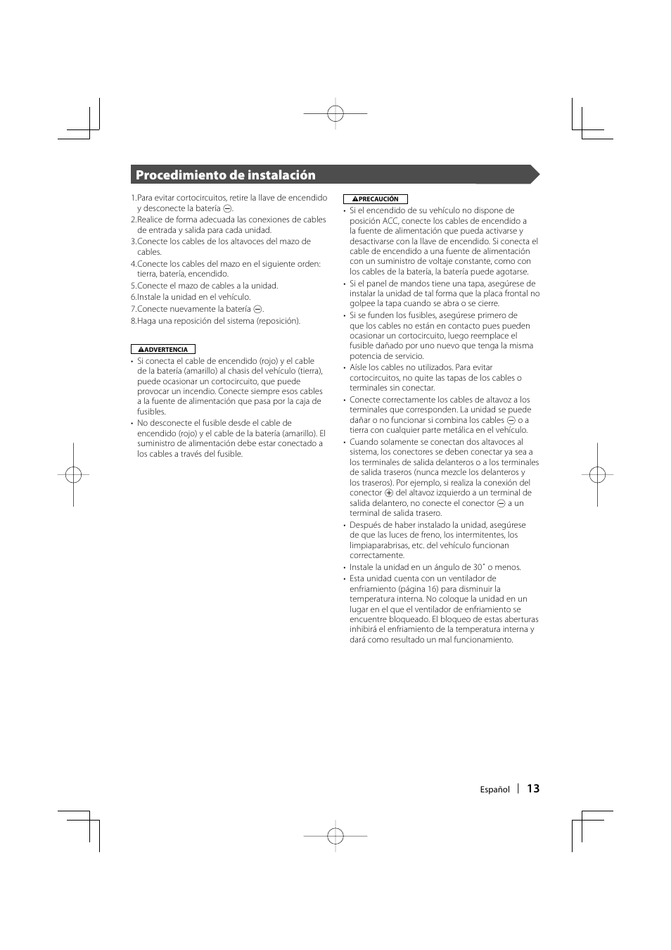 Procedimiento de instalación | Sony DDX6019 User Manual | Page 13 / 24