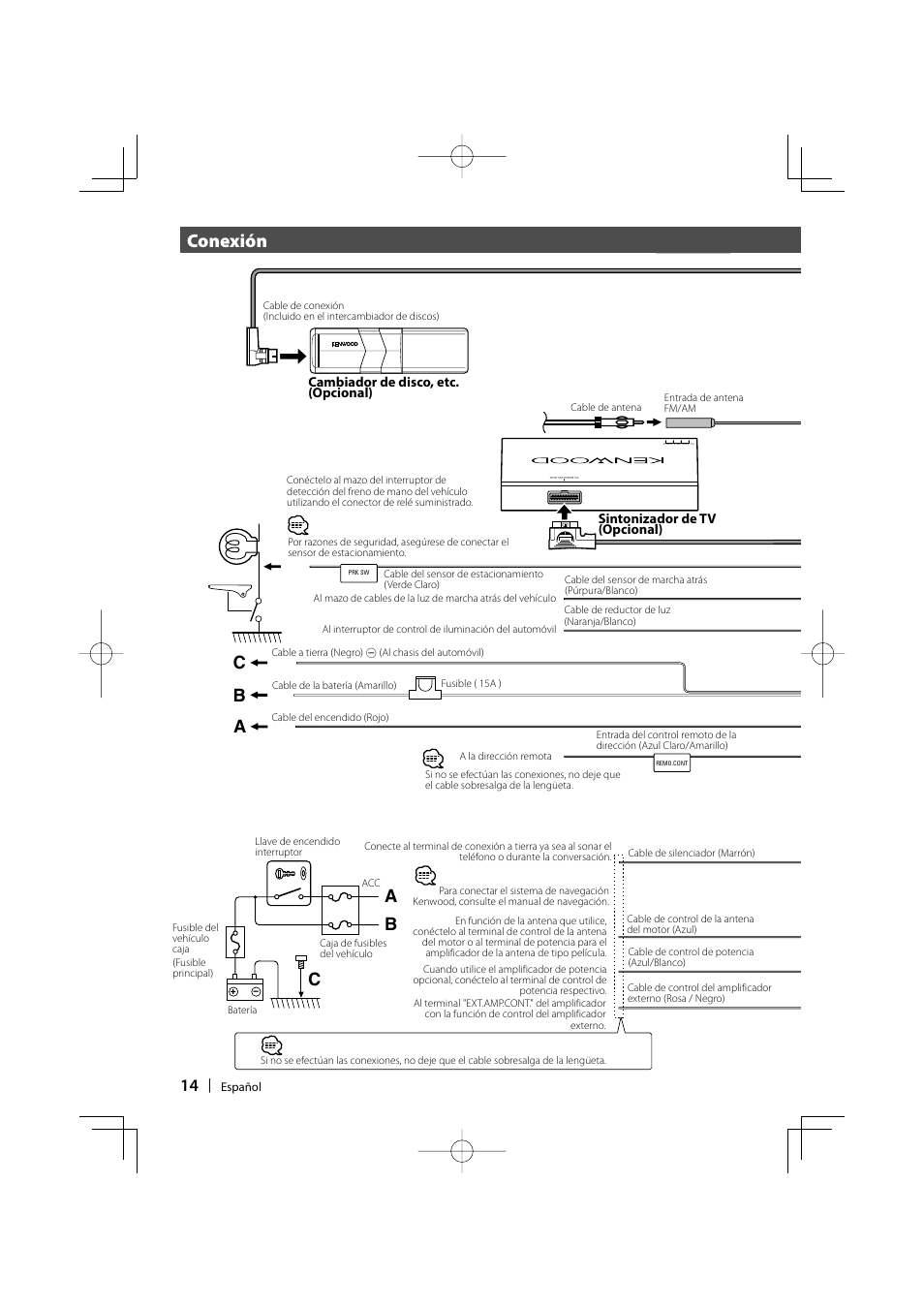 Conexión, Bc a a | Sony DDX6019 User Manual | Page 14 / 24