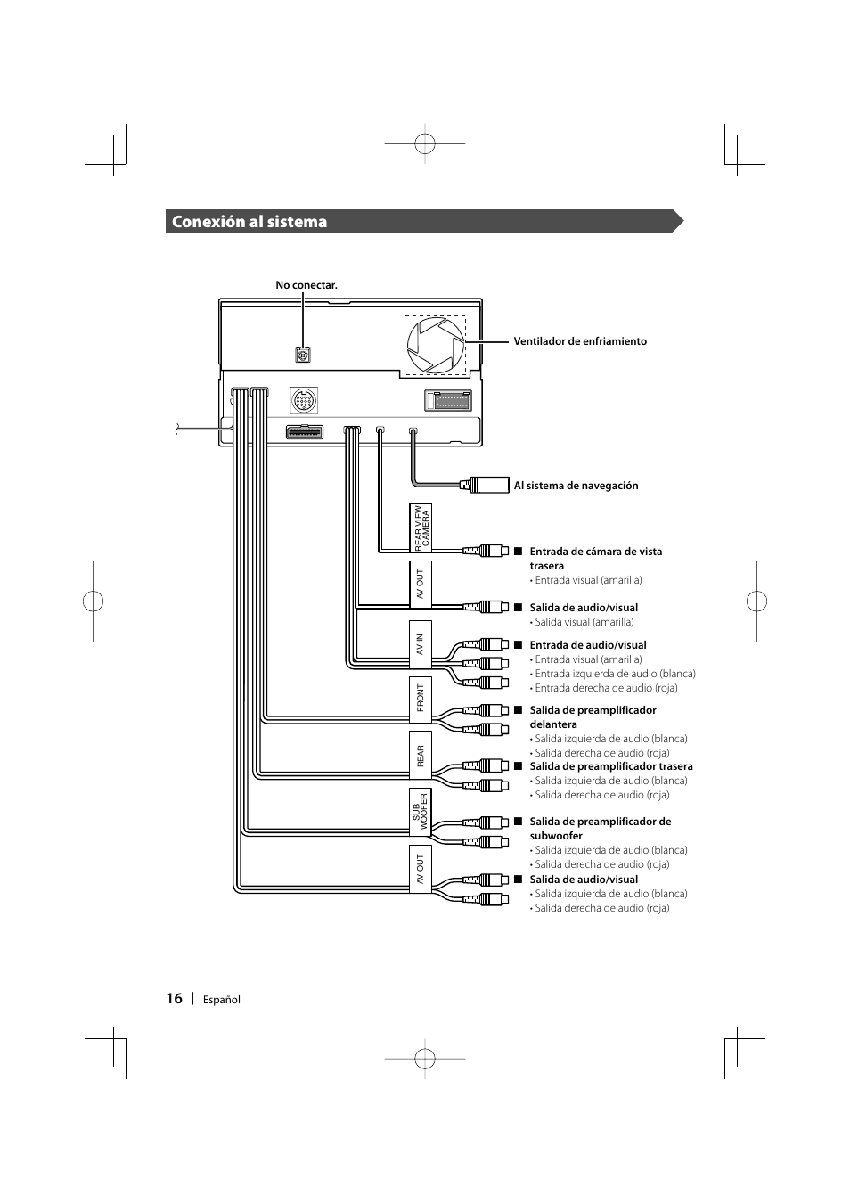 Conexión al sistema | Sony DDX6019 User Manual | Page 16 / 24
