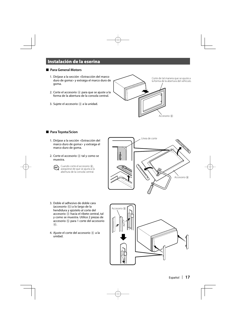 Instalación de la eserina | Sony DDX6019 User Manual | Page 17 / 24