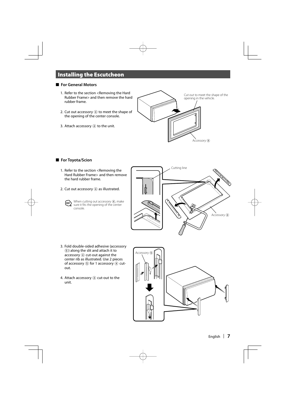 Installing the escutcheon | Sony DDX6019 User Manual | Page 7 / 24
