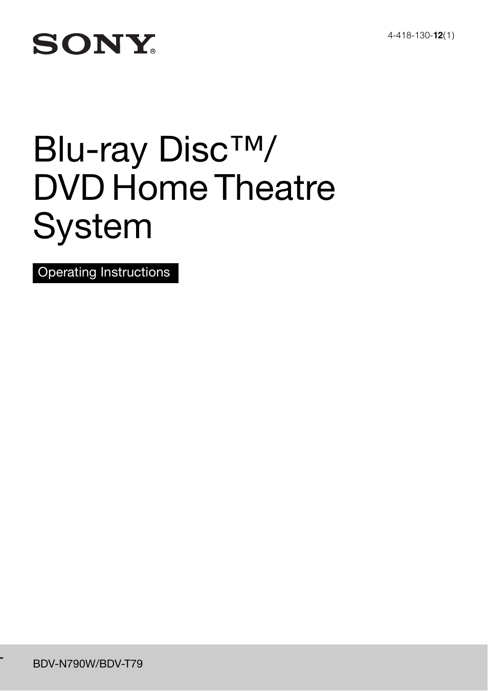 Sony Blu-Ray Disc / DVD Home Theater System BDV-N790W User Manual | 64 pages