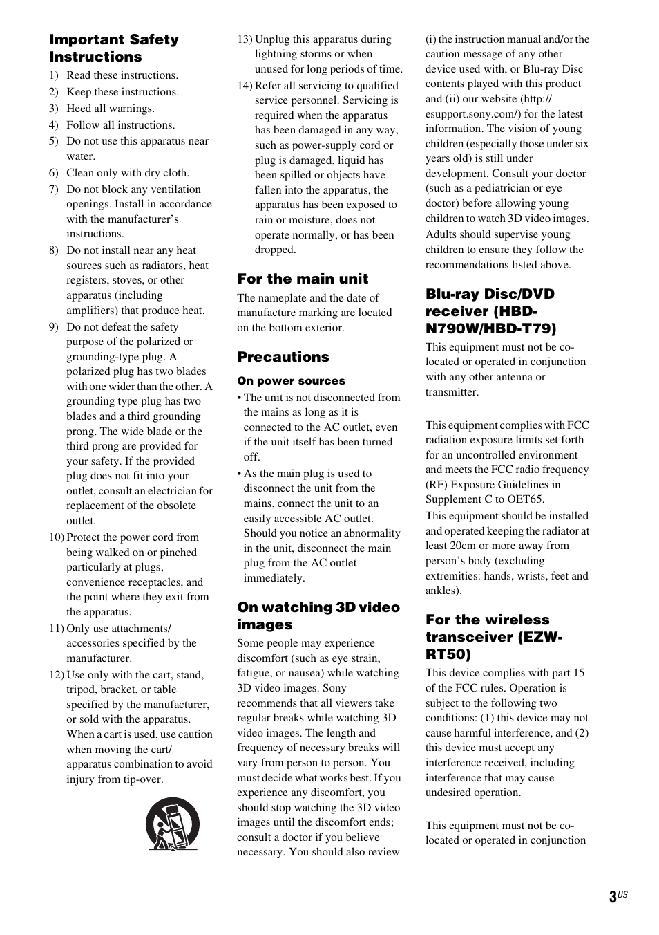 Sony Blu-Ray Disc / DVD Home Theater System BDV-N790W User Manual | Page 3 / 64