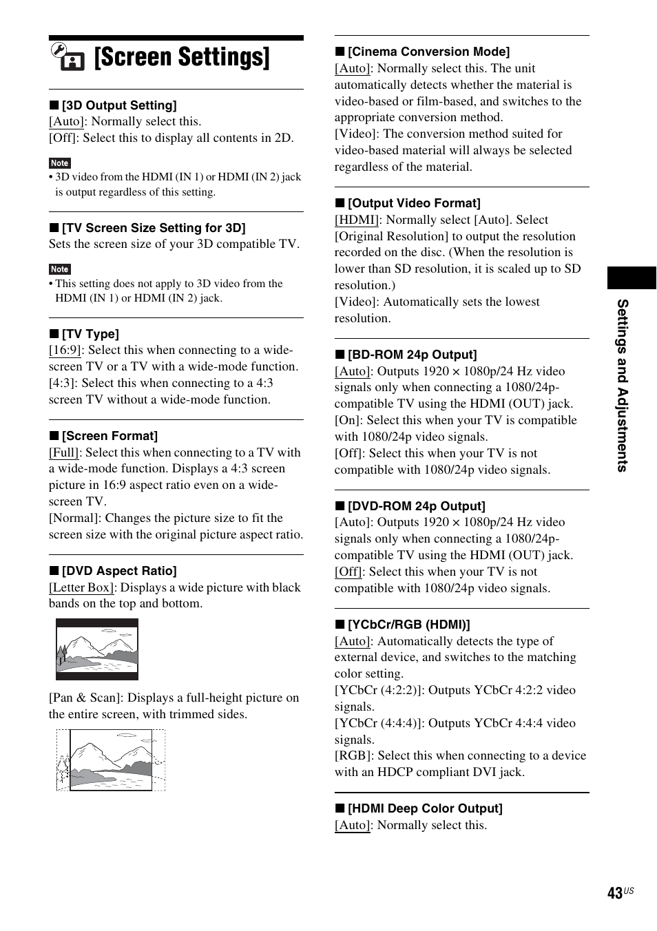 Screen settings | Sony Blu-Ray Disc / DVD Home Theater System BDV-N790W User Manual | Page 43 / 64