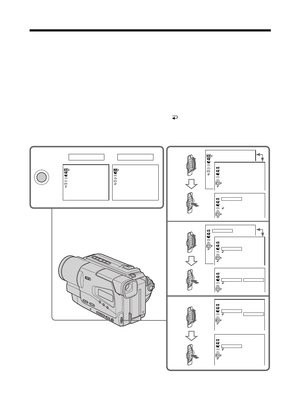 Customizing your camcorder, Changing the menu settings, Press menu | Sony AC-L User Manual | Page 46 / 72