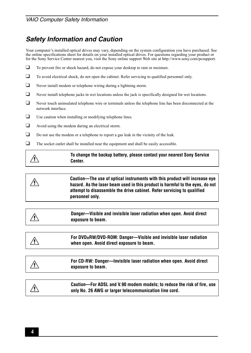 Safety information and caution | Sony VGC-RB30C/G User Manual | Page 4 / 12