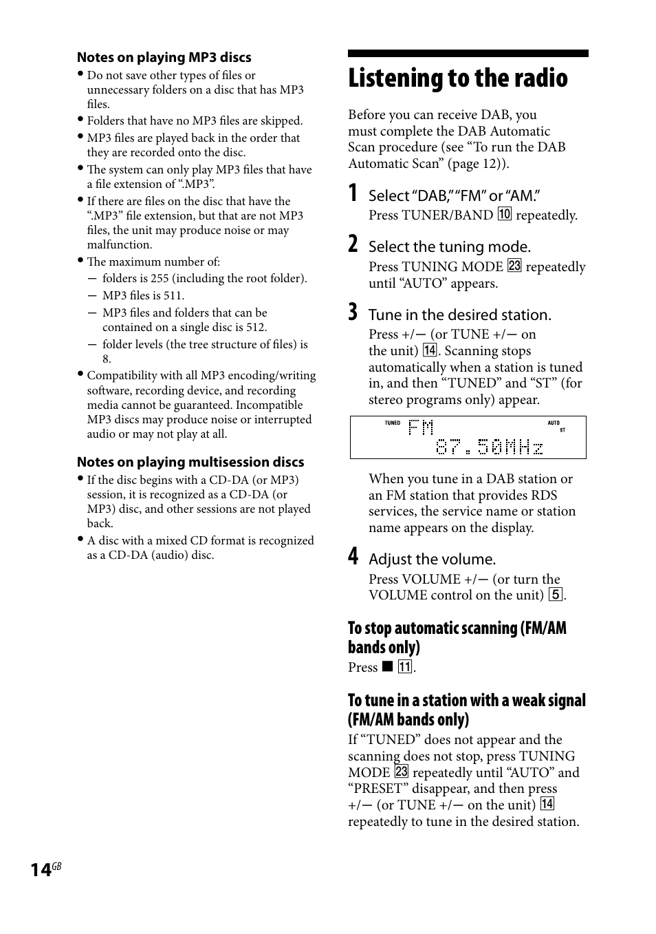 Listening to the radio | Sony CMT-HX9DAB User Manual | Page 14 / 32