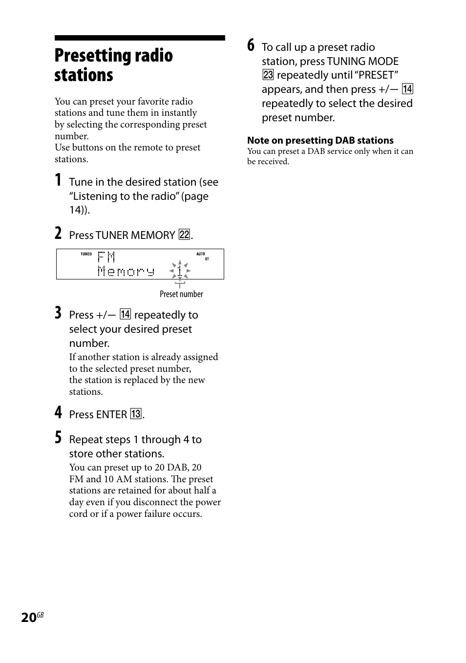 Presetting radio stations | Sony CMT-HX9DAB User Manual | Page 20 / 32