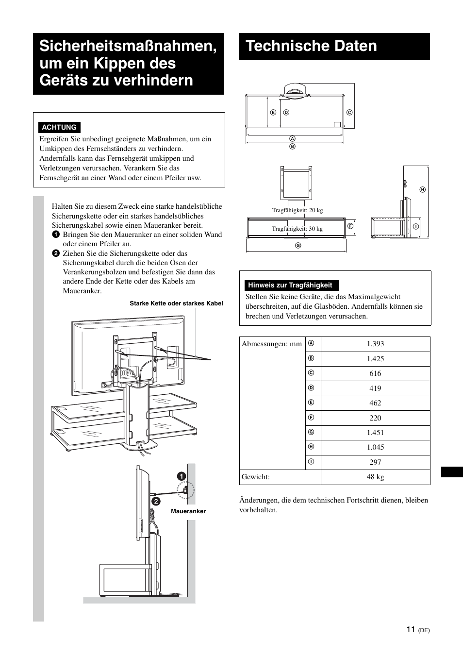 Technische daten | Sony SU-FL61 User Manual | Page 111 / 211