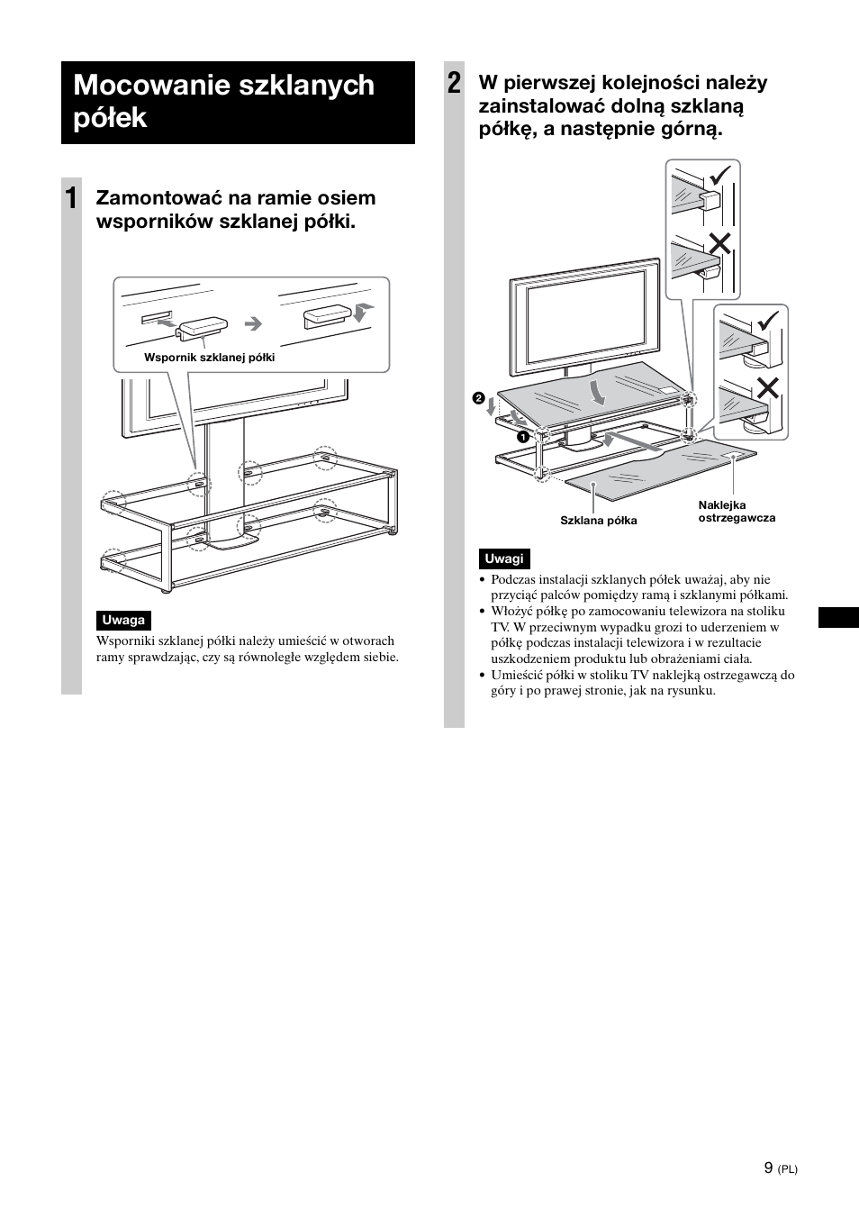 Mocowanie szklanych półek, Mocowanie szklanych półek 1 | Sony SU-FL61 User Manual | Page 149 / 211