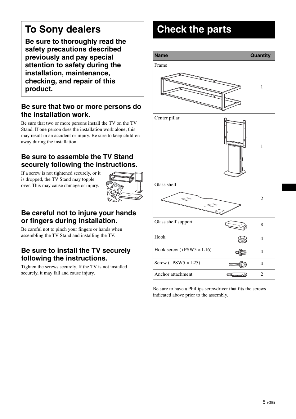 To sony dealers, Check the parts | Sony SU-FL61 User Manual | Page 15 / 211