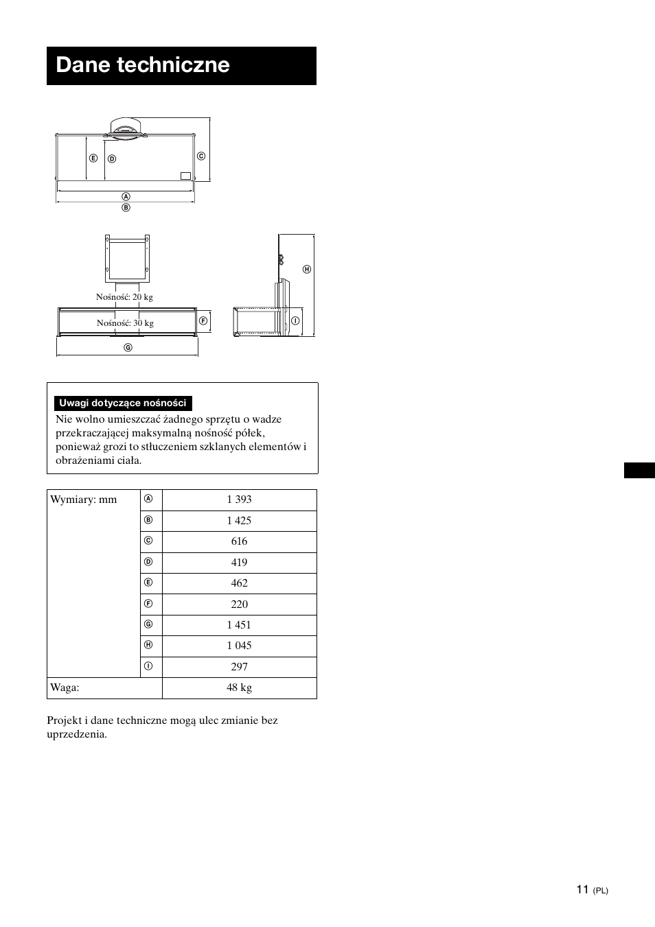 Dane techniczne | Sony SU-FL61 User Manual | Page 151 / 211