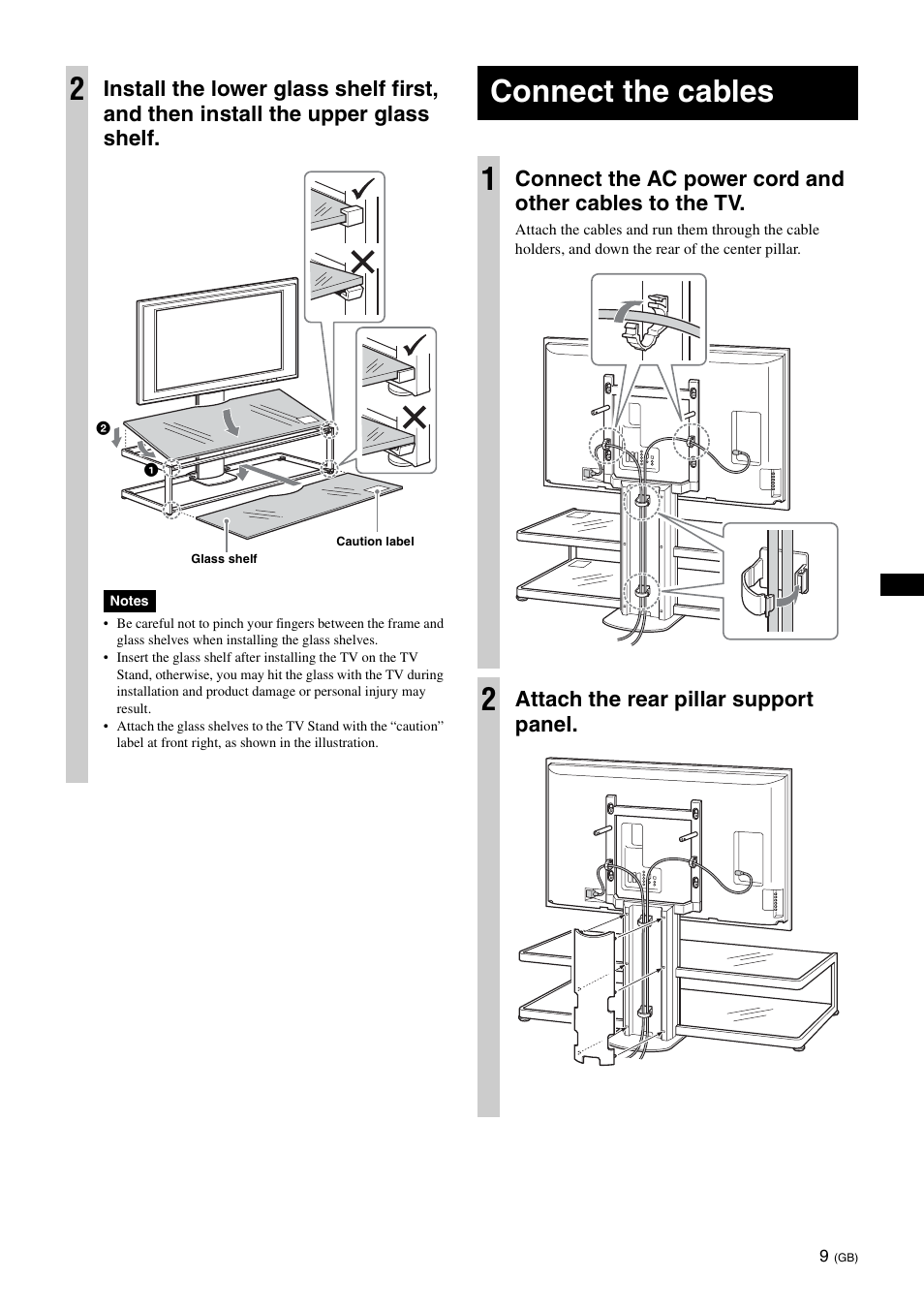 Connect the cables, Connect the cables 1, Attach the rear pillar support panel | Sony SU-FL61 User Manual | Page 19 / 211