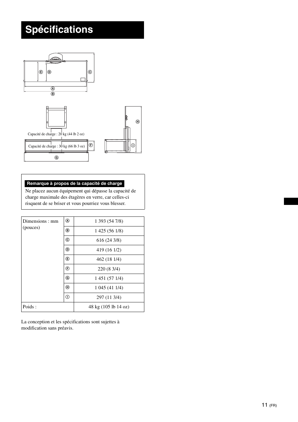 Spécifications | Sony SU-FL61 User Manual | Page 31 / 211