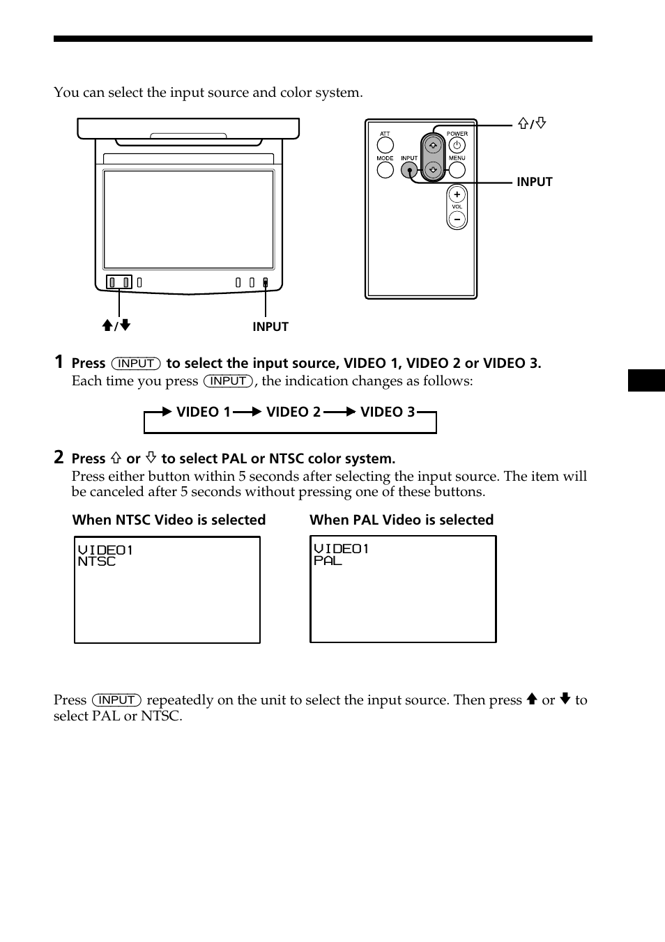 Selecting the input source, 11 selecting the input source | Sony XVM-R75 User Manual | Page 11 / 64