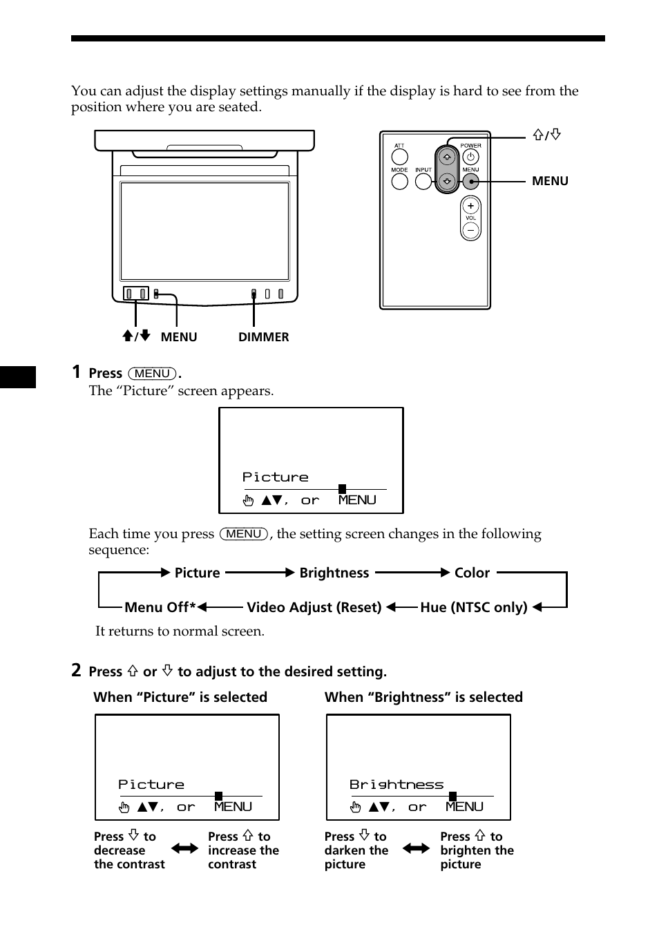 Changing the display settings, 12 changing the display settings | Sony XVM-R75 User Manual | Page 12 / 64