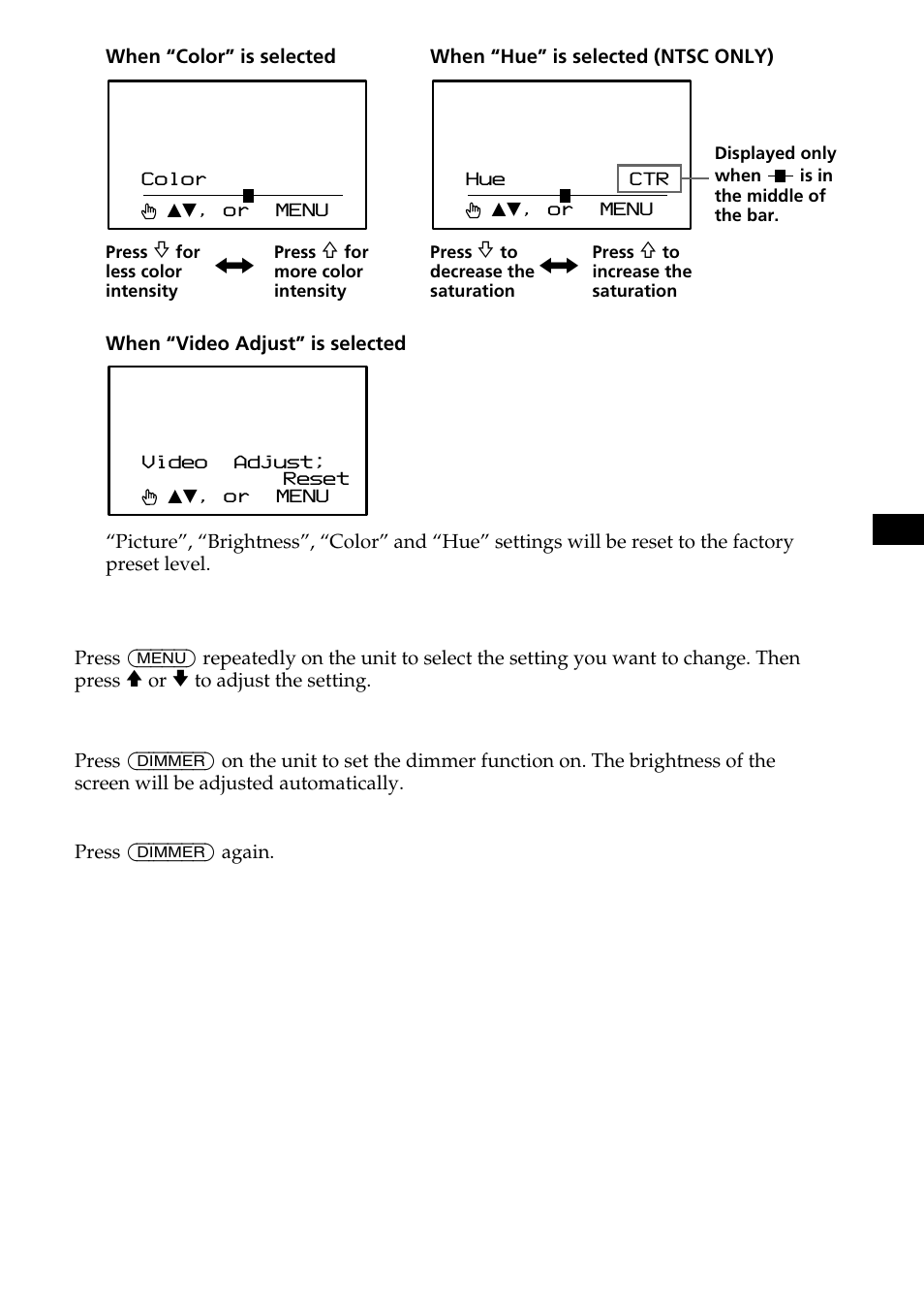 Setting the dimmer function on | Sony XVM-R75 User Manual | Page 13 / 64