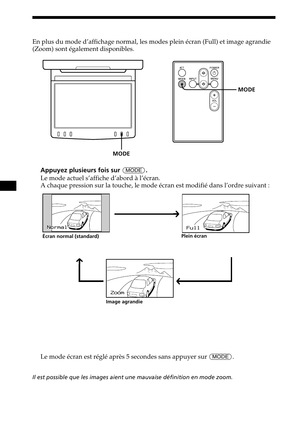 Réglage du mode écran, 10 réglage du mode écran | Sony XVM-R75 User Manual | Page 30 / 64
