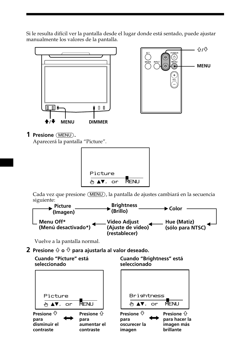 Cambio de los ajustes de la pantalla | Sony XVM-R75 User Manual | Page 52 / 64