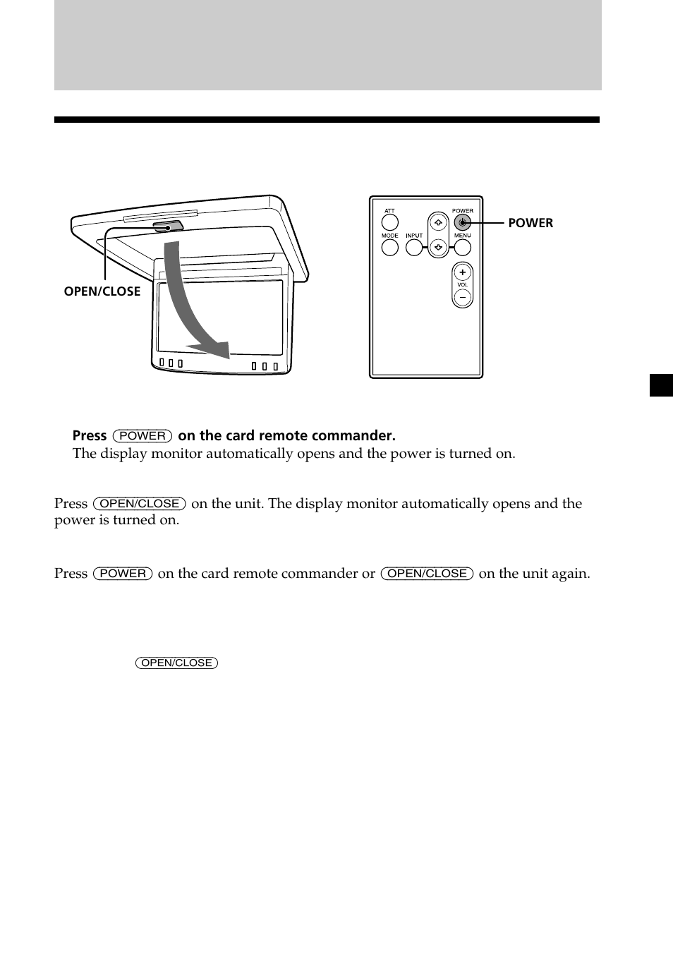 Operation, Opening the display monitor | Sony XVM-R75 User Manual | Page 9 / 64
