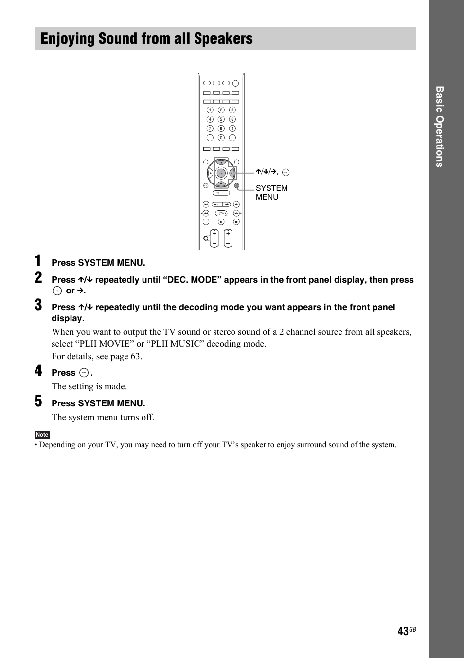 Enjoying sound from all speakers | Sony 3-299-549-12(1) User Manual | Page 43 / 127