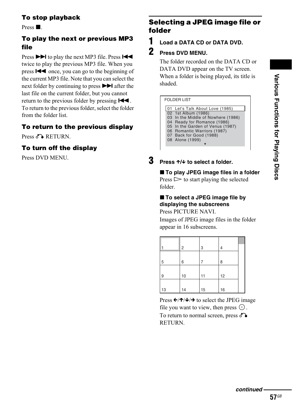 Selecting a jpeg image file or folder | Sony 3-299-549-12(1) User Manual | Page 57 / 127