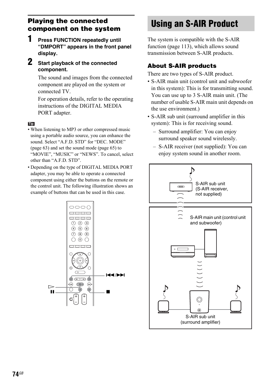 Using an s-air product | Sony 3-299-549-12(1) User Manual | Page 74 / 127