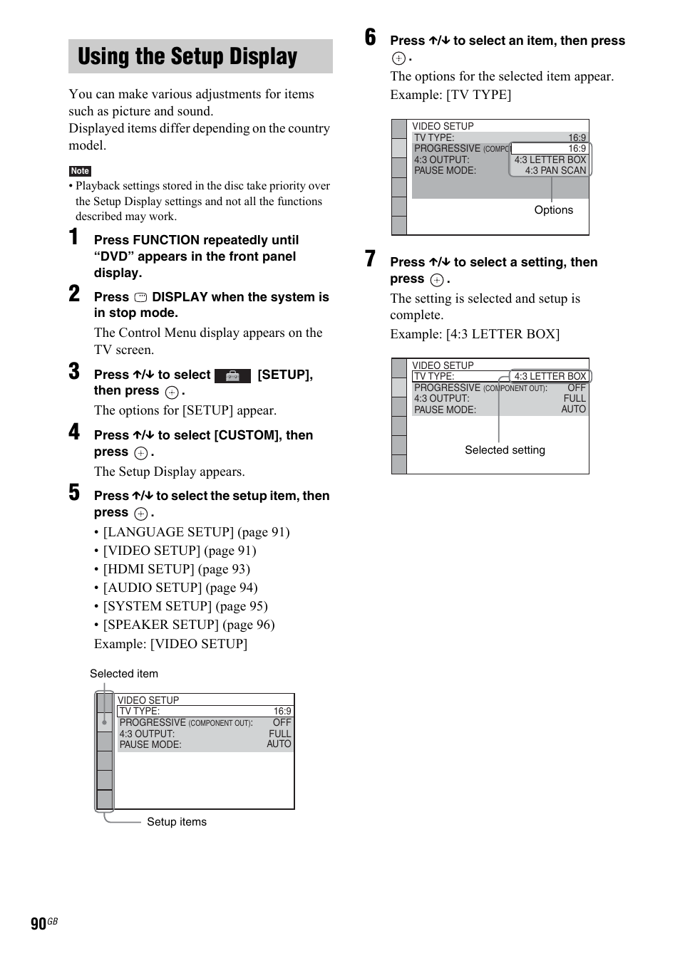 Using the setup display, E “using | Sony 3-299-549-12(1) User Manual | Page 90 / 127