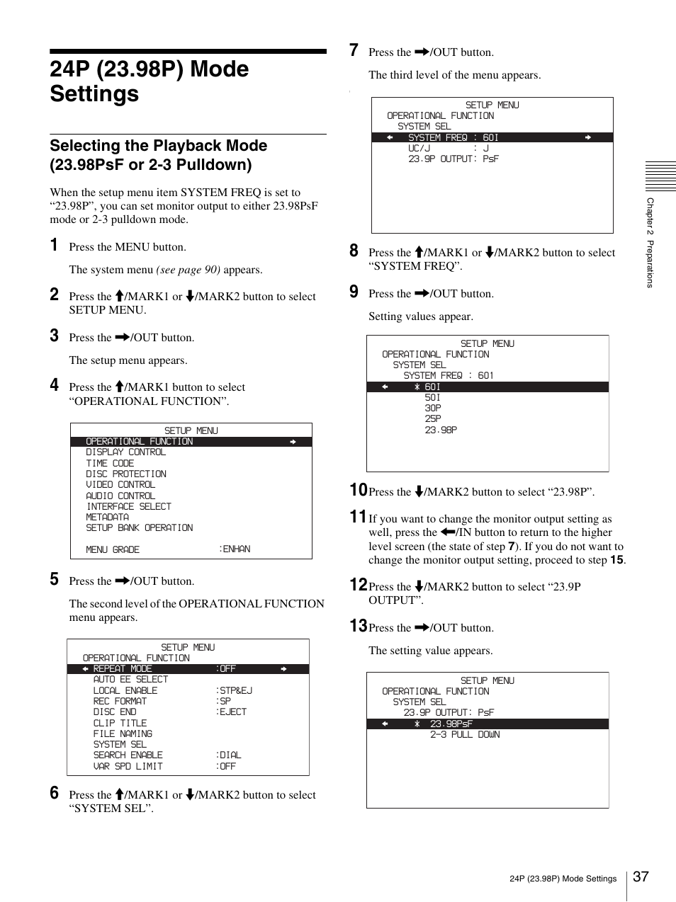 24p (23.98p) mode settings | Sony 3-270-589-12 (1) User Manual | Page 37 / 135
